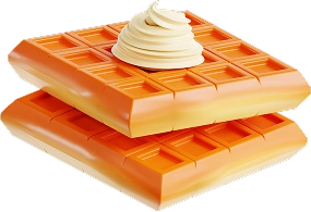 Een Belgische wafel met slagroom, bessen en zoete chocoladesaus.