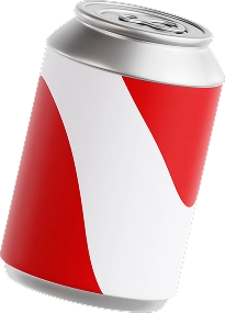 Een gekoeld blikje cola gepresenteerd als een verfrissend frisdrankje.